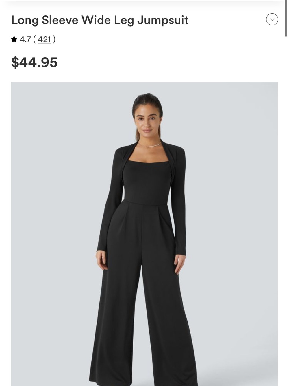 HALARA Black Long-Sleeve Wide Leg Jumpsuit